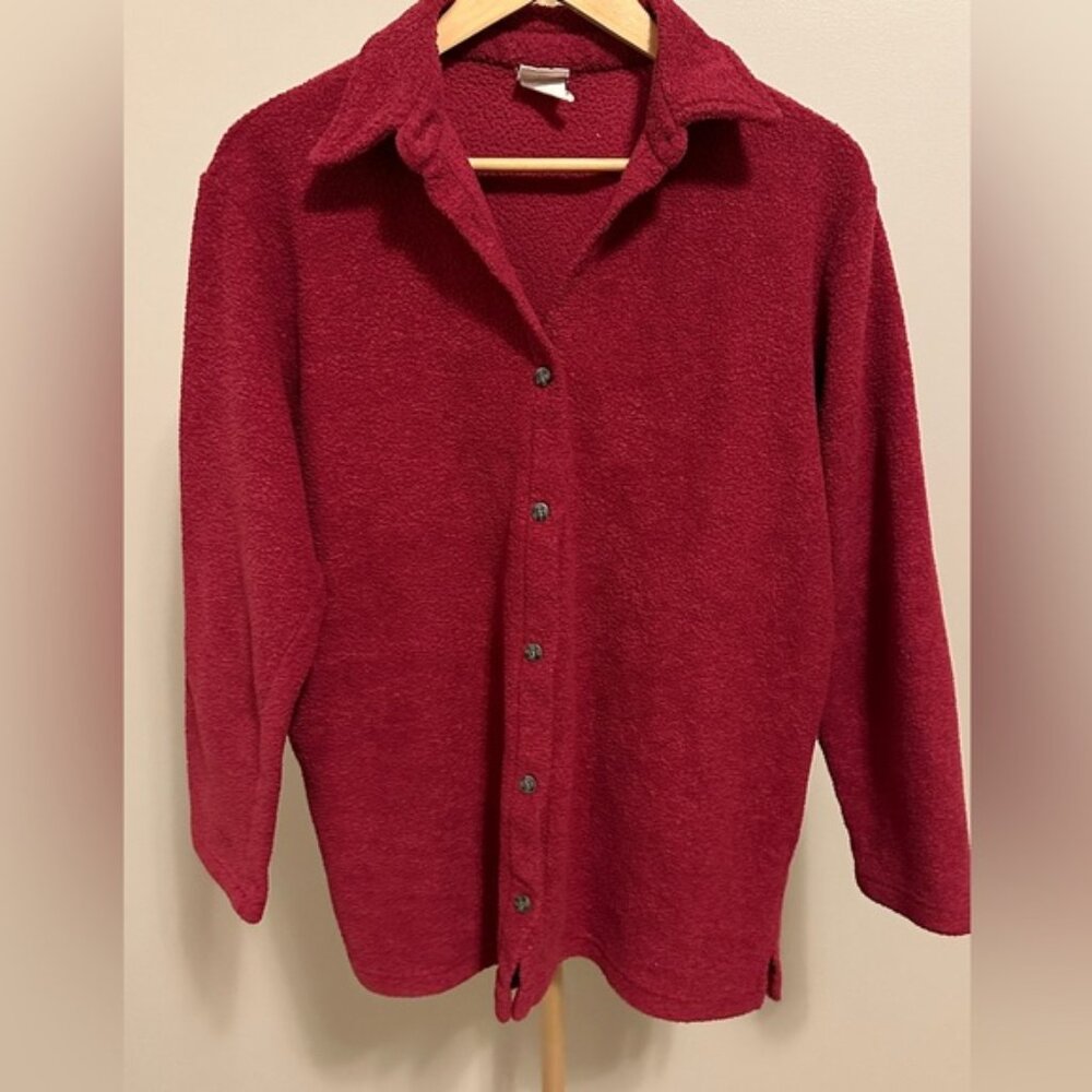 Vintage Au Coton 90s Terry Shacket Red Black Oversized Shirt Jacket M/L